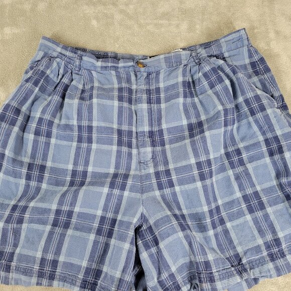 Leslie Fay Womens Shorts 24W Plus Blue White Plaid Zip Fly Pockets Linen PLA20E - Picture 3 of 6